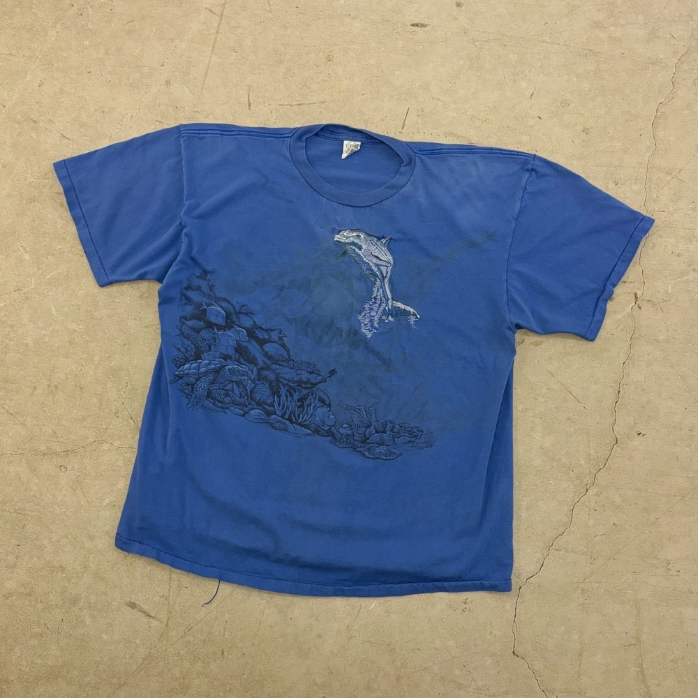 Vintage‎ Turner Originals Dolphin Sea Turtle Blue T-Shirt XXL Made in USA Single